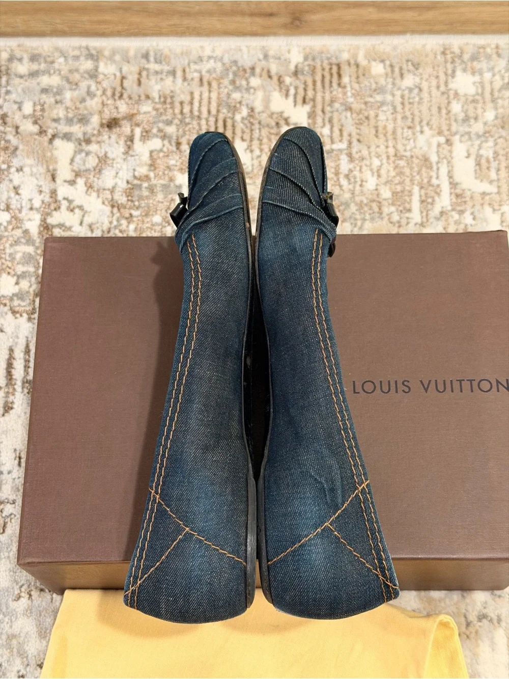 Pre-owned Louis Vuitton Denim Bow Accents Flats EU Size 39.5